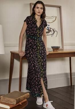 Boden Tessa Sleeveless Midi Shirt Dress in Black & Azalea Spring Floral